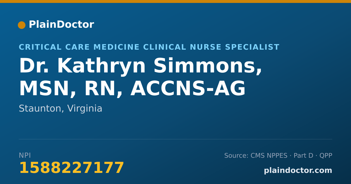 Shareable card for Kathryn Simmons, MSN, RN, ACCNS-AG - Critical Care Medicine Clinical Nurse Specialist, Staunton, VA
