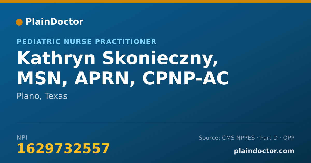 Shareable card for Kathryn Skonieczny, MSN, APRN, CPNP-AC - Pediatric Nurse Practitioner, Plano, TX