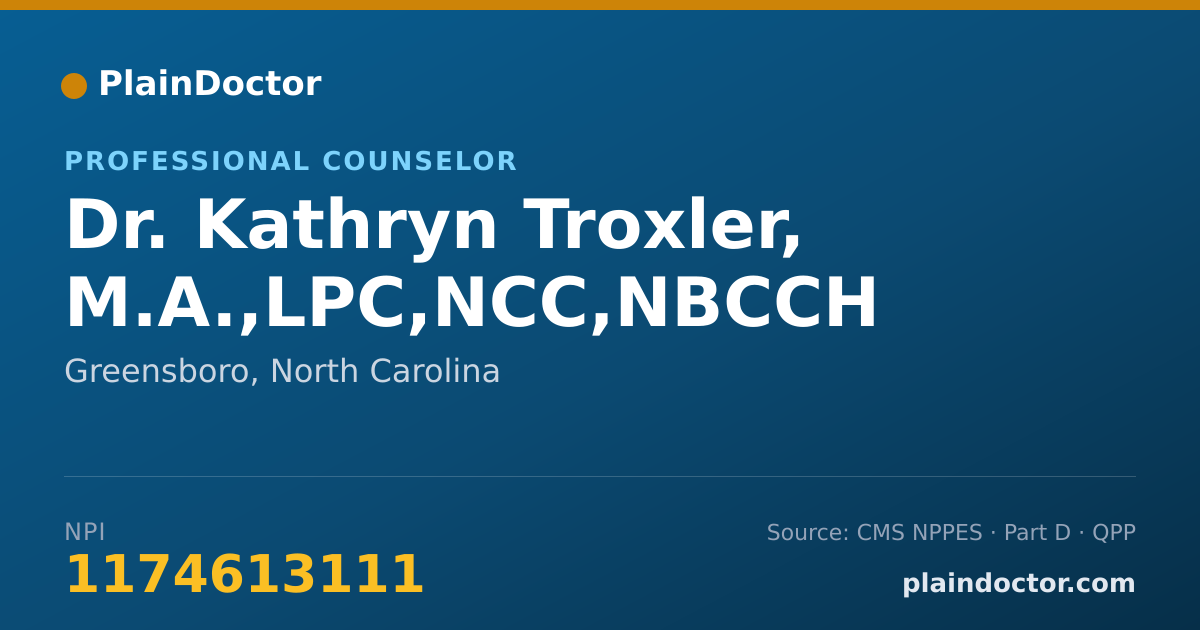 Shareable card for Kathryn Troxler, M.A.,LPC,NCC,NBCCH - Professional Counselor, Greensboro, NC