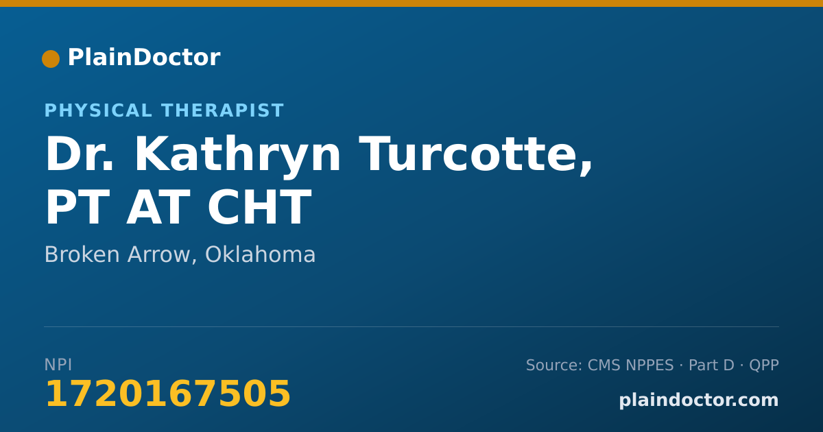 Shareable card for Kathryn Turcotte, PT AT CHT - Physical Therapist, Broken Arrow, OK