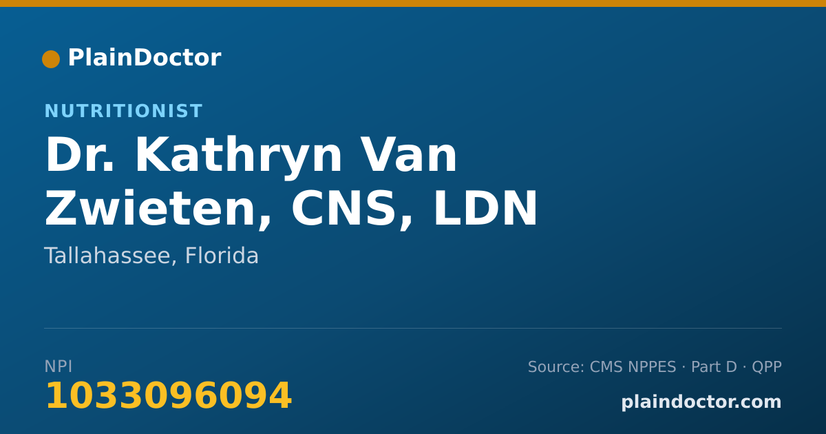 Shareable card for Kathryn Van Zwieten, CNS, LDN - Nutritionist, Tallahassee, FL