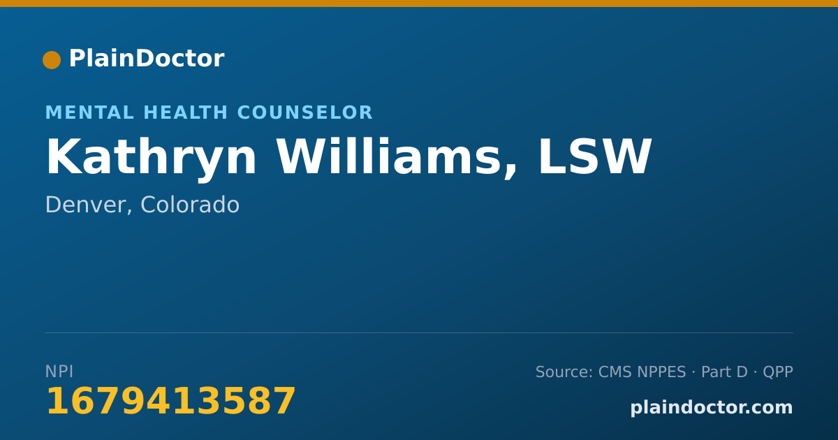 Shareable card for Kathryn Williams, LSW - Mental Health Counselor, Denver, CO