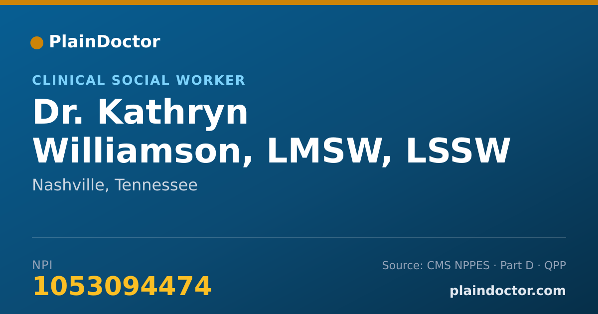 Shareable card for Kathryn Williamson, LMSW, LSSW - Clinical Social Worker, Nashville, TN