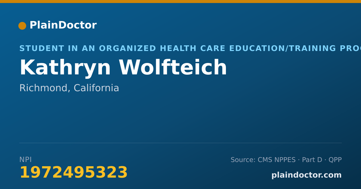 Shareable card for Kathryn Wolfteich - Student in an Organized Health Care Education/Training Program, Richmond, CA