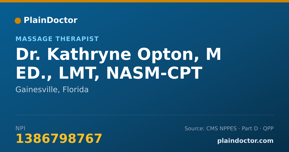 Shareable card for Kathryne Opton, M ED., LMT, NASM-CPT - Massage Therapist, Gainesville, FL
