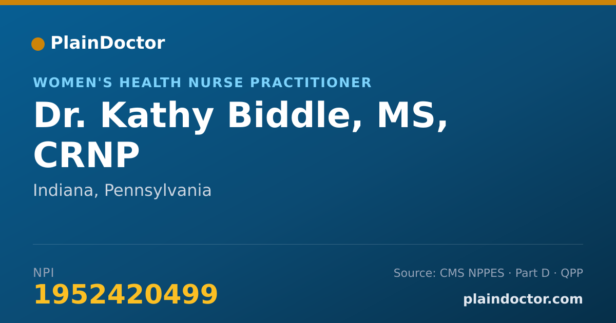 Shareable card for Kathy Biddle, MS, CRNP - Women's Health Nurse Practitioner, Indiana, PA