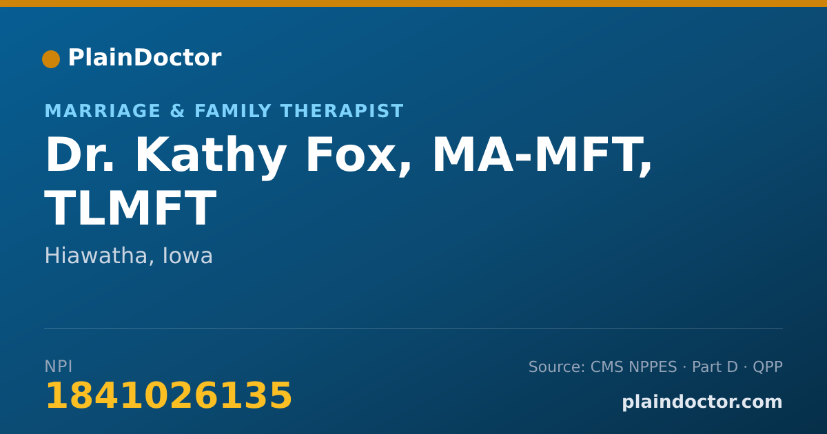 Shareable card for Kathy Fox, MA-MFT, TLMFT - Marriage & Family Therapist, Hiawatha, IA