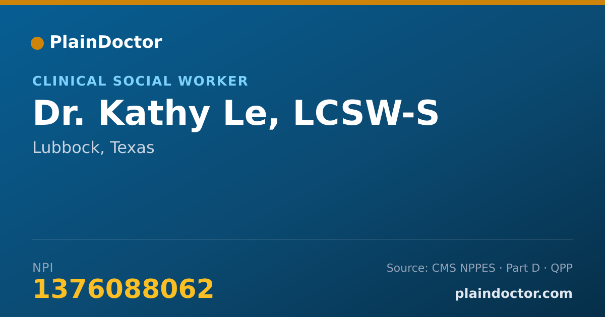 Shareable card for Kathy Le, LCSW-S - Clinical Social Worker, Lubbock, TX