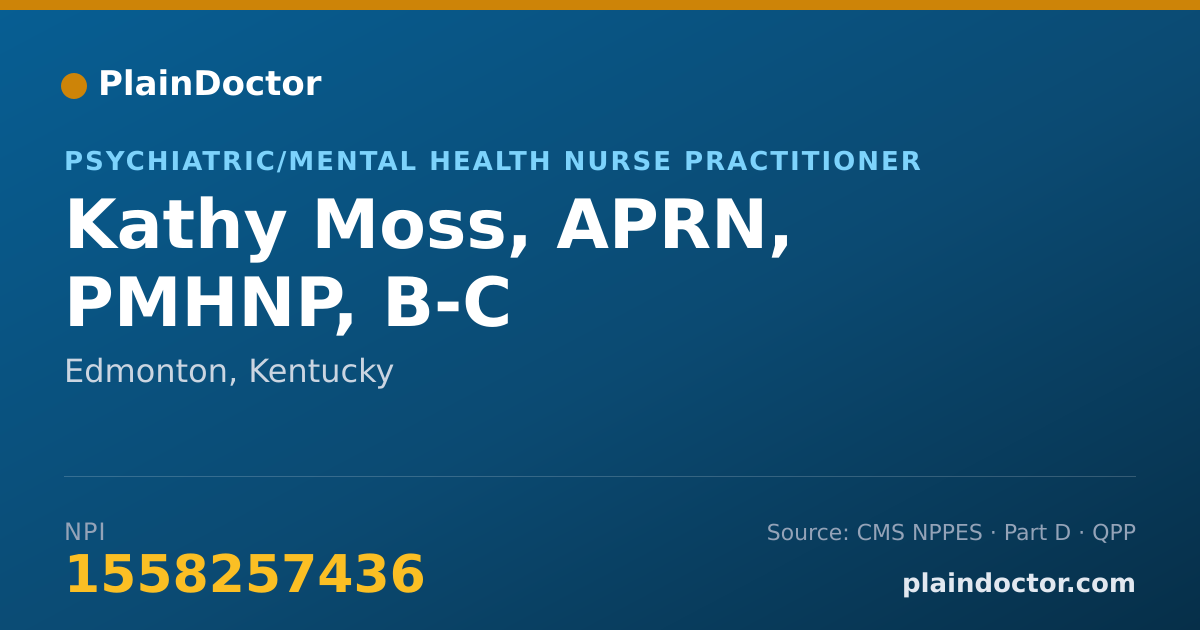 Shareable card for Kathy Moss, APRN, PMHNP, B-C - Psychiatric/Mental Health Nurse Practitioner, Edmonton, KY