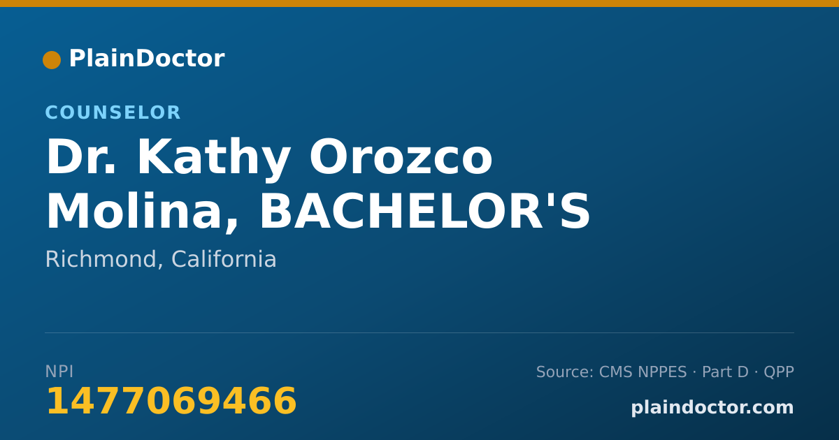 Shareable card for Kathy Orozco Molina, BACHELOR'S DEGREE - Counselor, Richmond, CA