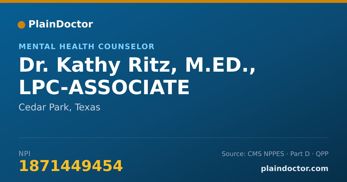 Shareable card for Kathy Ritz, M.ED., LPC-ASSOCIATE - Mental Health Counselor, Cedar Park, TX