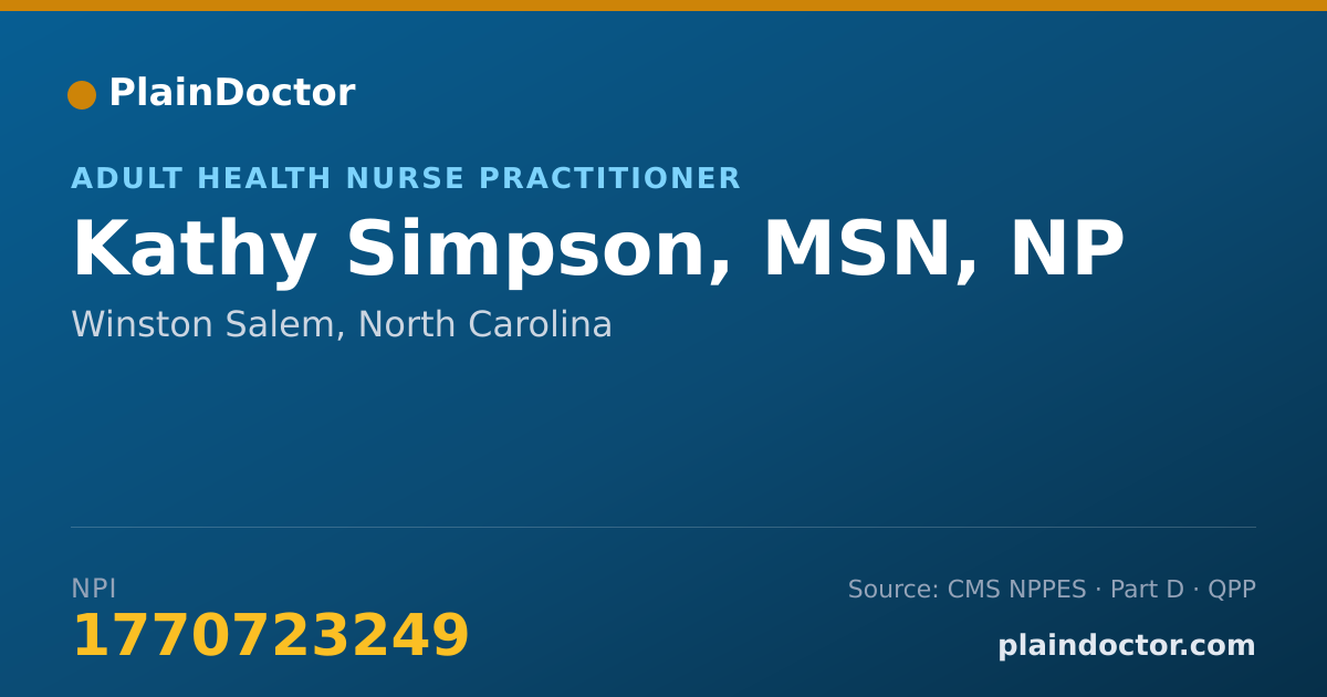 Shareable card for Kathy Simpson, MSN, NP - Adult Health Nurse Practitioner, Winston Salem, NC