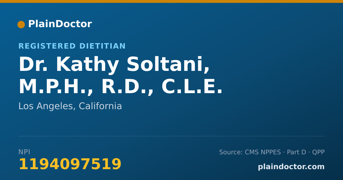 Shareable card for Kathy Soltani, M.P.H., R.D., C.L.E. - Registered Dietitian, Los Angeles, CA