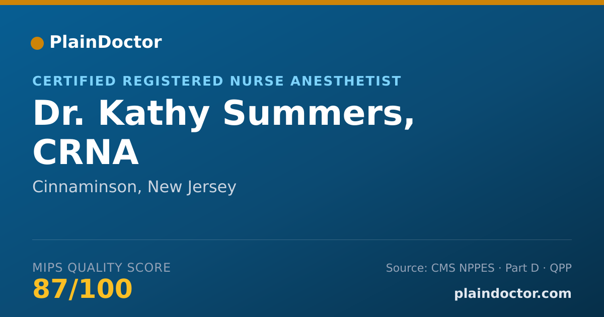 Shareable card for Kathy Summers, CRNA - Certified Registered Nurse Anesthetist, Cinnaminson, NJ