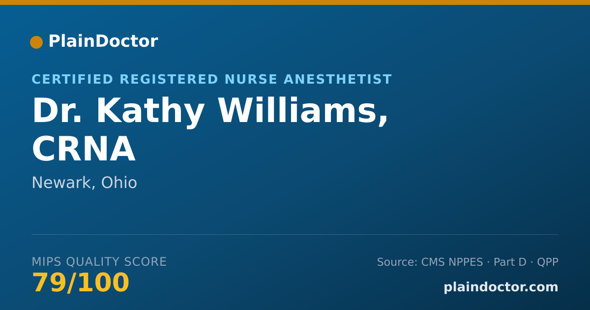 Shareable card for Kathy Williams, CRNA - Certified Registered Nurse Anesthetist, Newark, OH