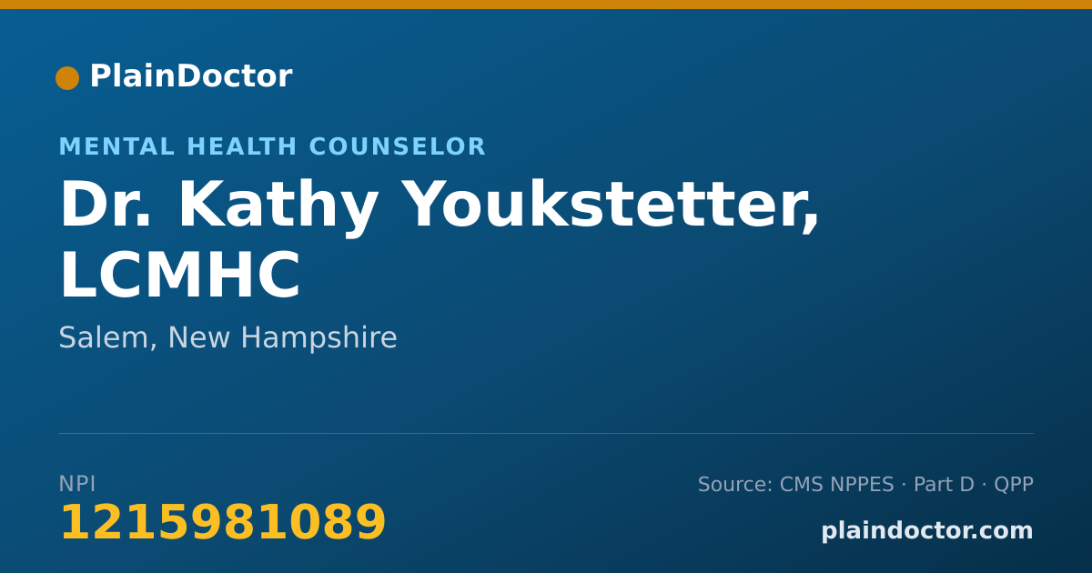 Shareable card for Kathy Youkstetter, LCMHC - Mental Health Counselor, Salem, NH