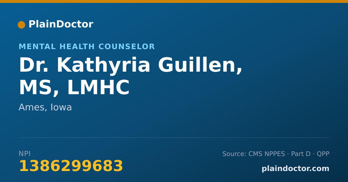 Shareable card for Kathyria Guillen, MS, LMHC - Mental Health Counselor, Ames, IA