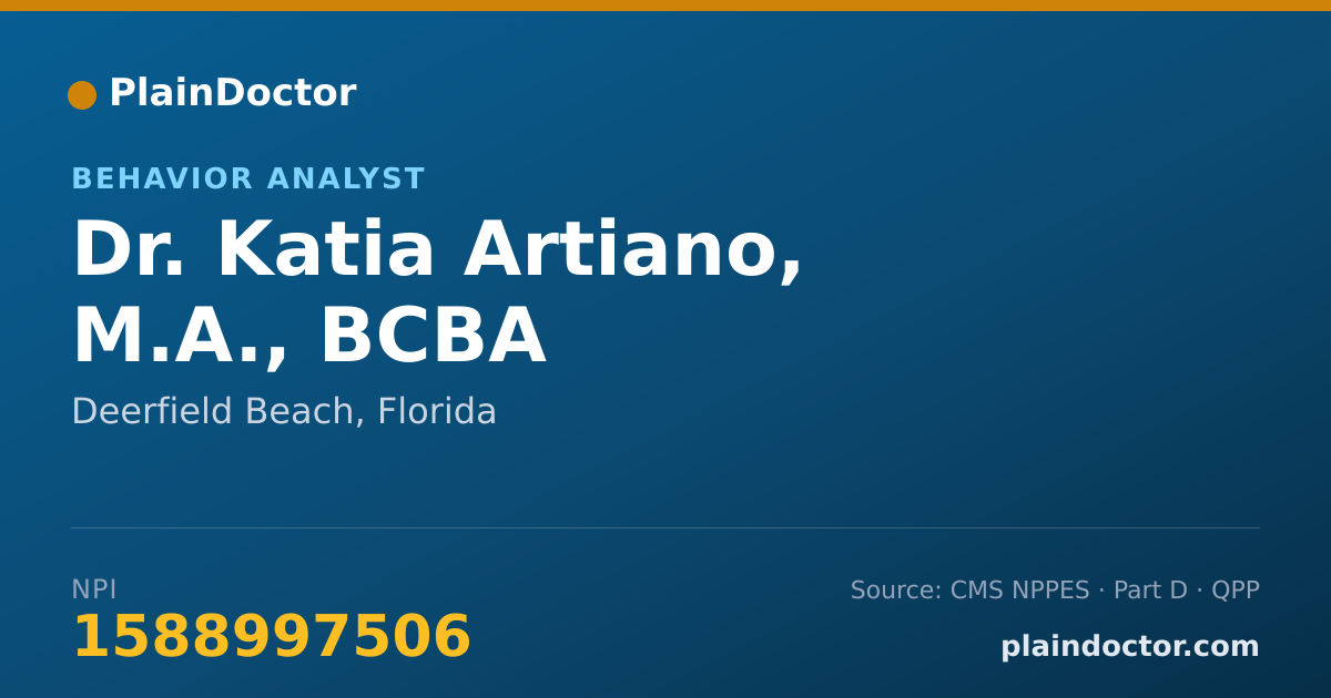 Shareable card for Katia Artiano, M.A., BCBA - Behavior Analyst, Deerfield Beach, FL