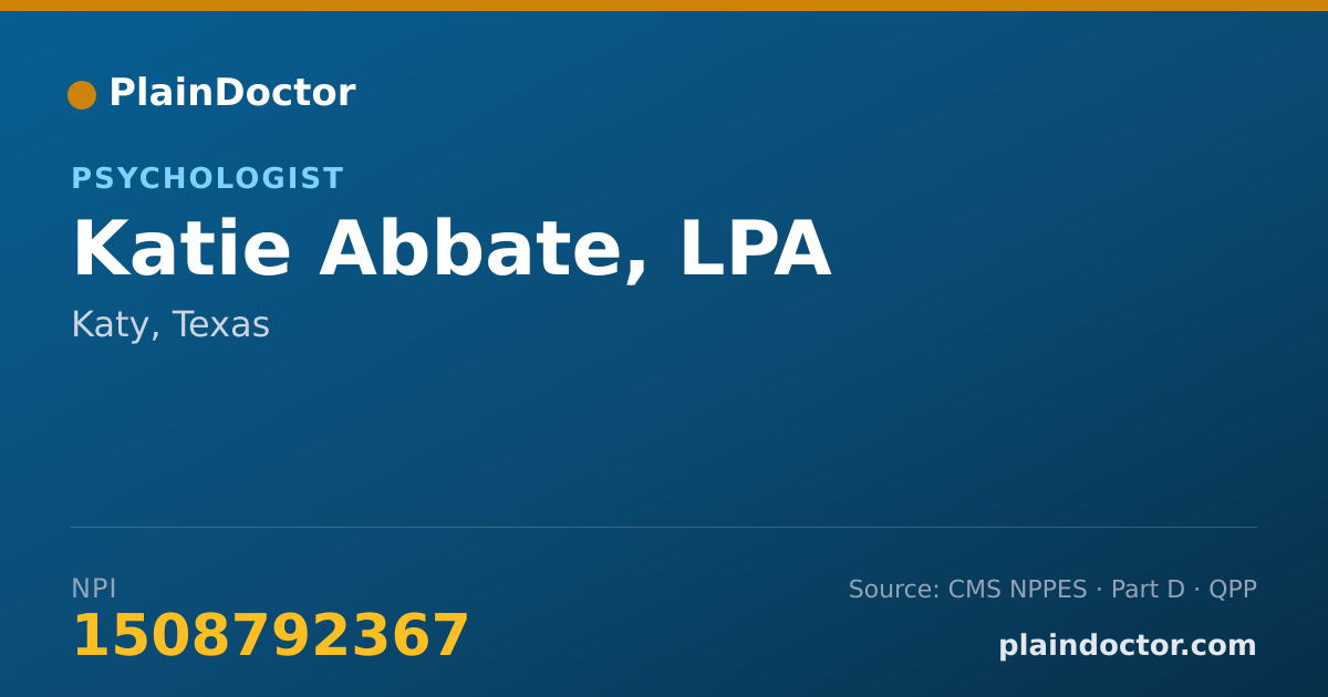 Shareable card for Katie Abbate, LPA - Psychologist, Katy, TX