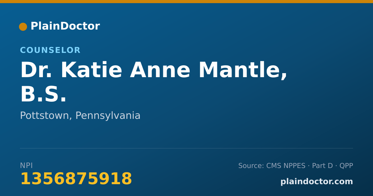 Shareable card for Katie Anne Mantle, B.S. - Counselor, Pottstown, PA