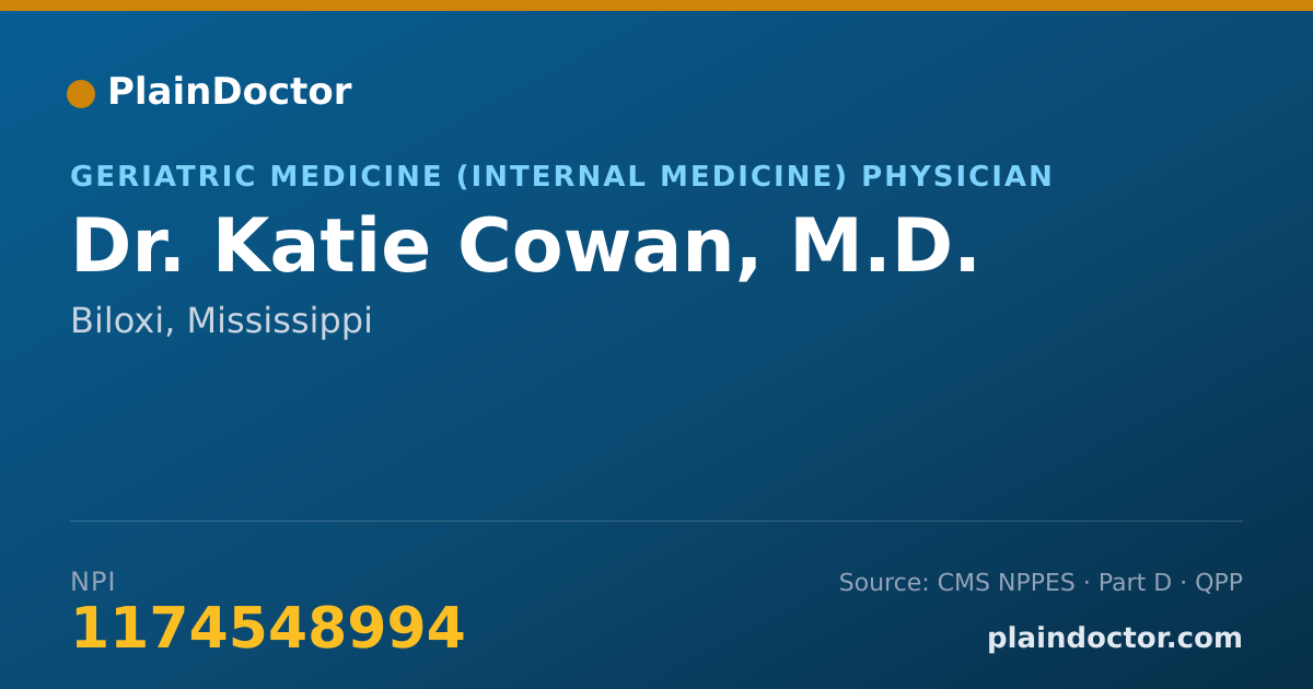 Shareable card for Katie Cowan, M.D. - Geriatric Medicine (Internal Medicine) Physician, Biloxi, MS