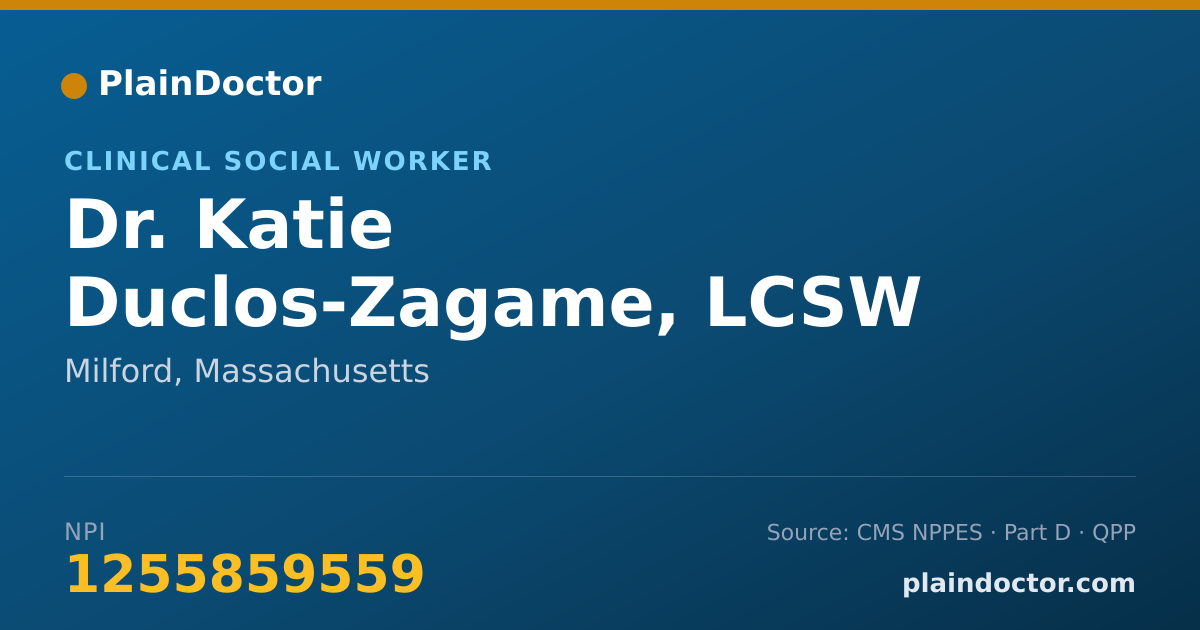 Shareable card for Katie Duclos-Zagame, LCSW - Clinical Social Worker, Milford, MA