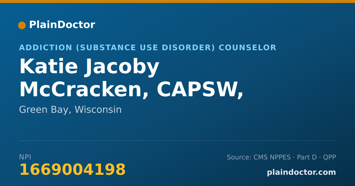Shareable card for Katie Jacoby McCracken, CAPSW, SAC-IT - Addiction (Substance Use Disorder) Counselor, Green Bay, WI