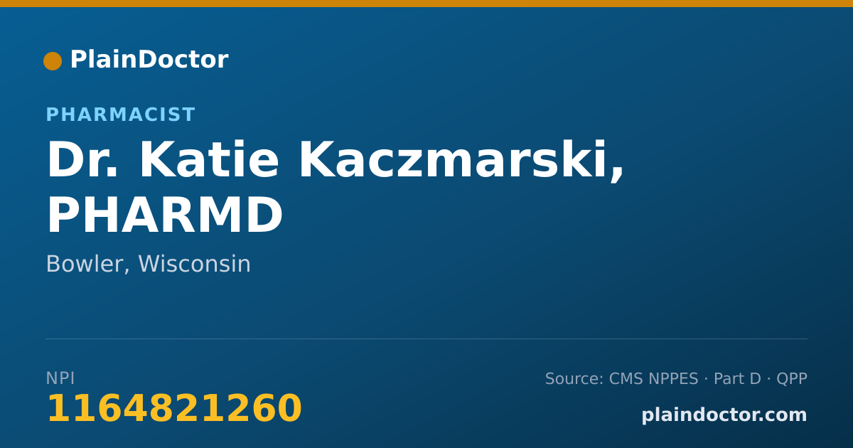 Shareable card for Katie Kaczmarski, PHARMD - Pharmacist, Bowler, WI
