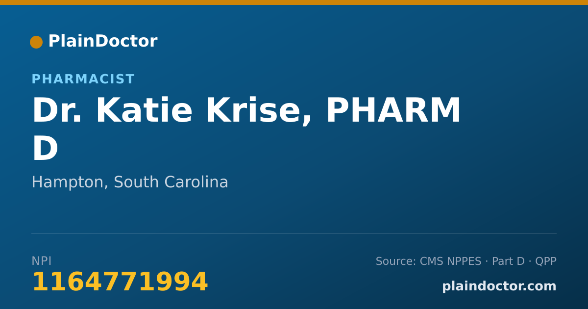 Shareable card for Katie Krise, PHARM D - Pharmacist, Hampton, SC