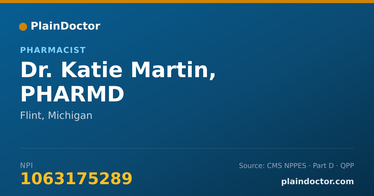 Shareable card for Katie Martin, PHARMD - Pharmacist, Flint, MI