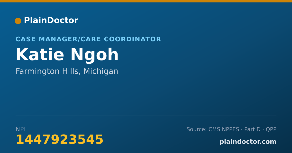 Shareable card for Katie Ngoh - Case Manager/Care Coordinator, Farmington Hills, MI