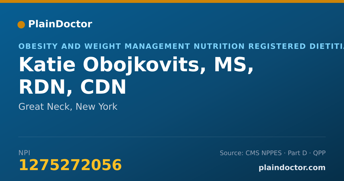 Shareable card for Katie Obojkovits, MS, RDN, CDN - Obesity and Weight Management Nutrition Registered Dietitian, Great Neck, NY