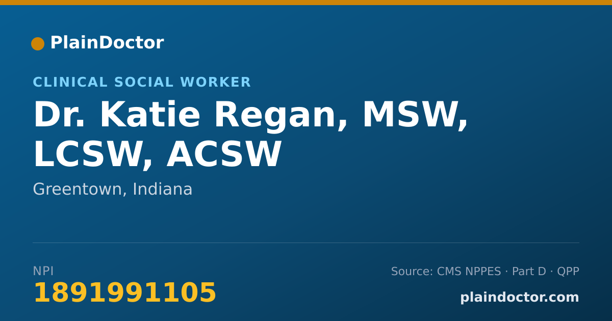 Shareable card for Katie Regan, MSW, LCSW, ACSW - Clinical Social Worker, Greentown, IN