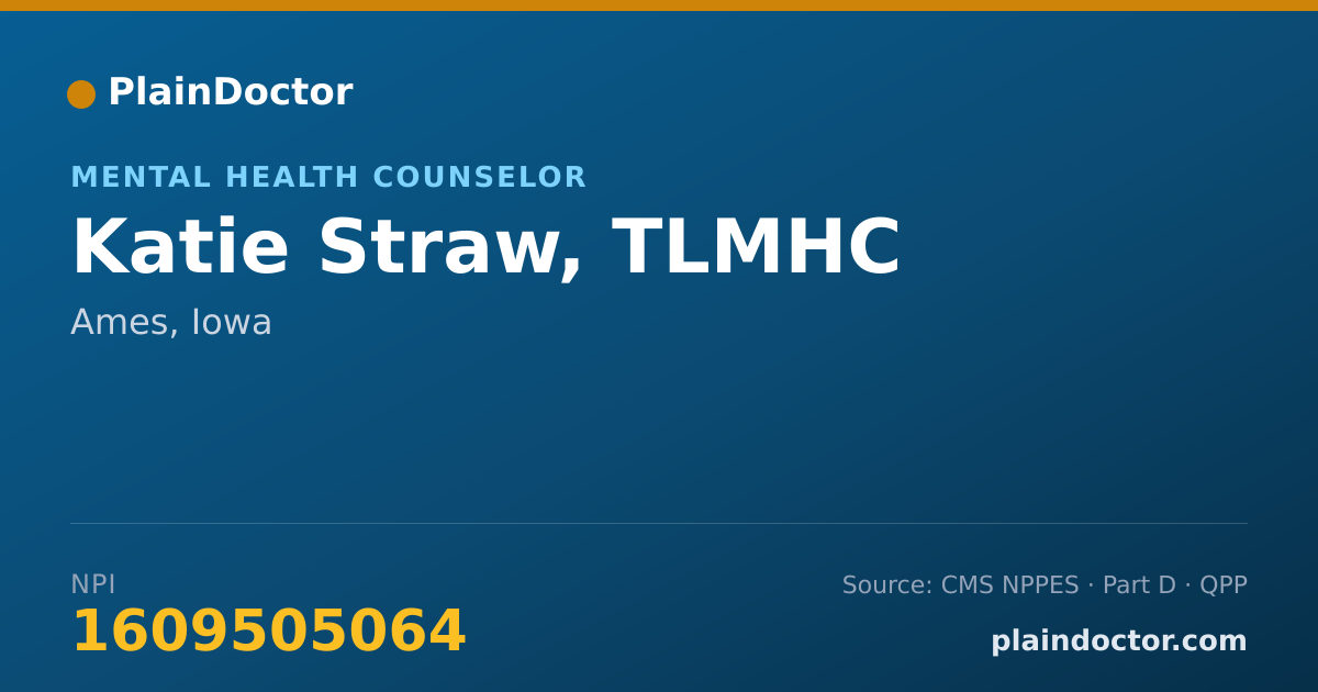 Shareable card for Katie Straw, TLMHC - Mental Health Counselor, Ames, IA
