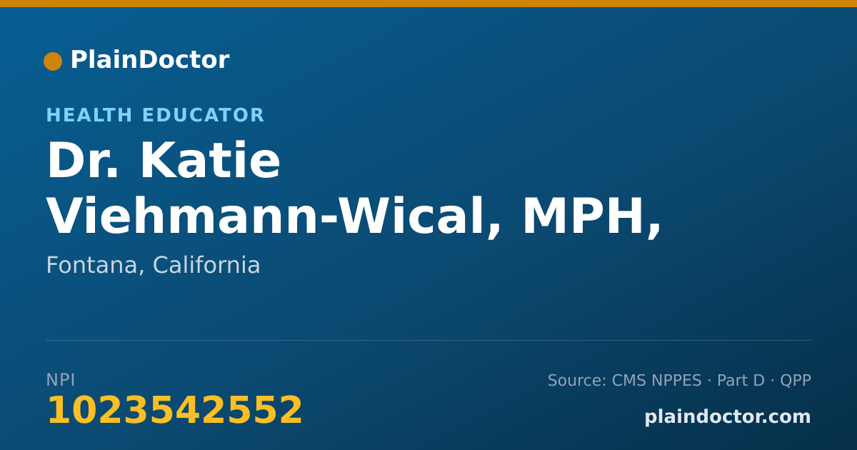 Shareable card for Katie Viehmann-Wical, MPH, MCHES, RCP, RRT - Health Educator, Fontana, CA