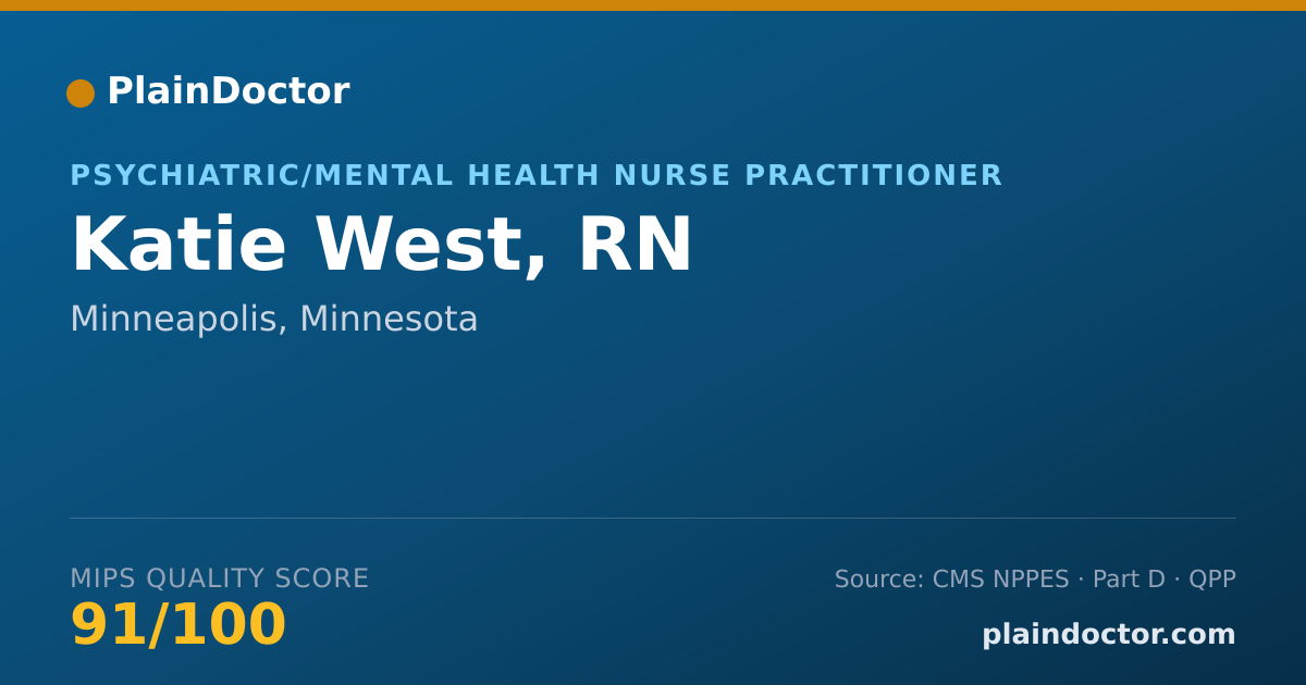Shareable card for Katie West, RN - Psychiatric/Mental Health Nurse Practitioner, Minneapolis, MN