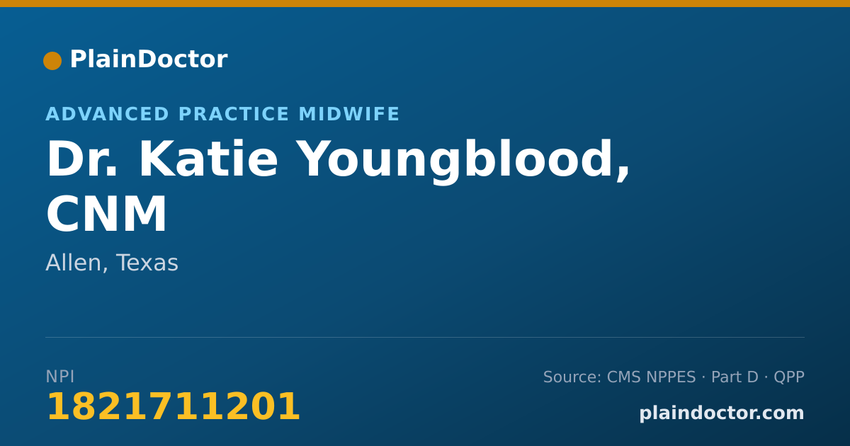 Shareable card for Katie Youngblood, CNM - Advanced Practice Midwife, Allen, TX