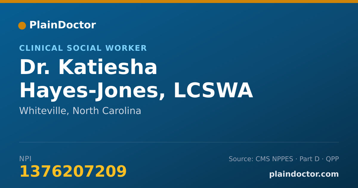 Shareable card for Katiesha Hayes-Jones, LCSWA - Clinical Social Worker, Whiteville, NC