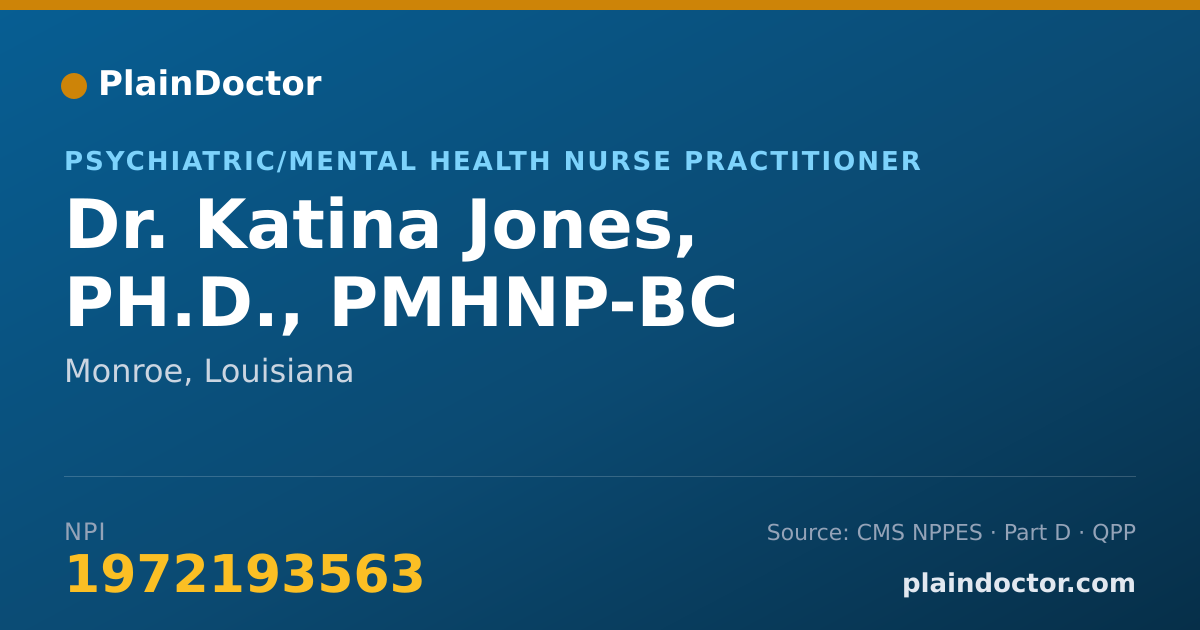 Shareable card for Katina Jones, PH.D., PMHNP-BC - Psychiatric/Mental Health Nurse Practitioner, Monroe, LA