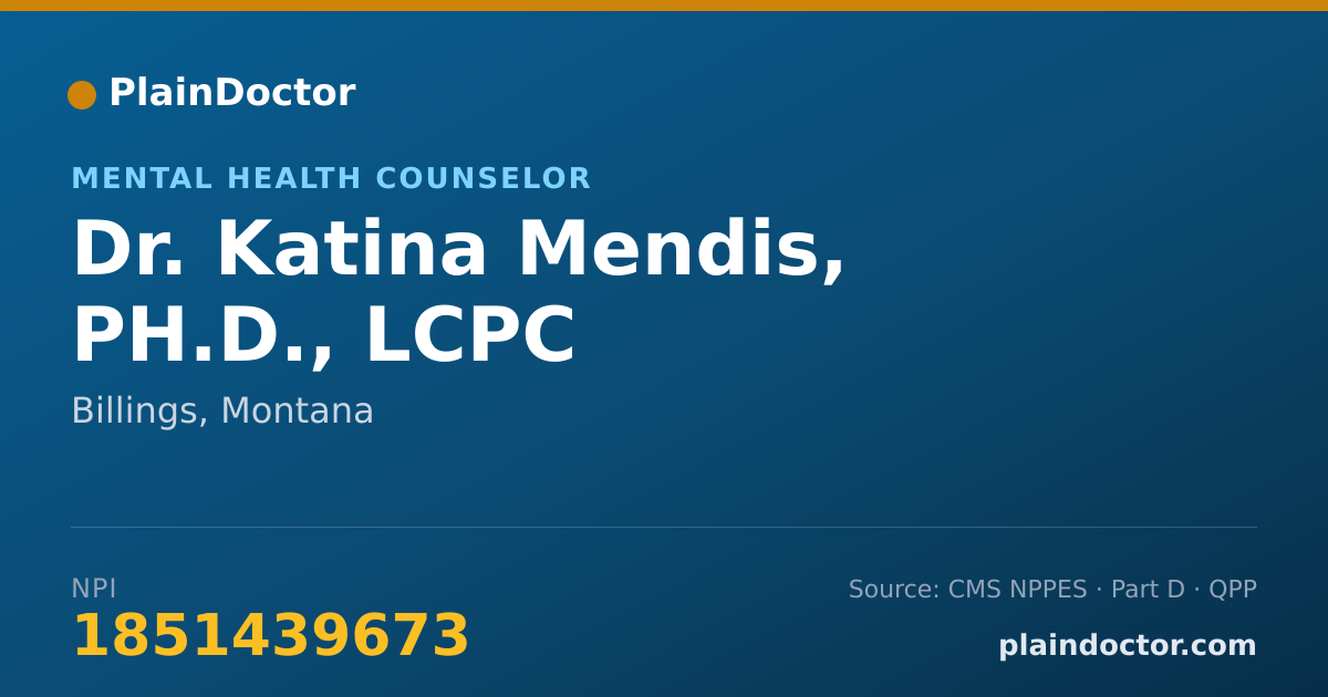 Shareable card for Katina Mendis, PH.D., LCPC - Mental Health Counselor, Billings, MT