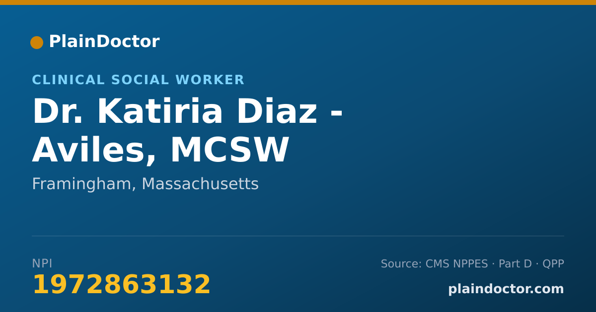 Shareable card for Katiria Diaz - Aviles, MCSW - Clinical Social Worker, Framingham, MA