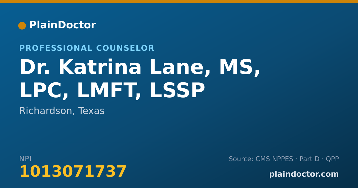 Shareable card for Katrina Lane, MS, LPC, LMFT, LSSP - Professional Counselor, Richardson, TX