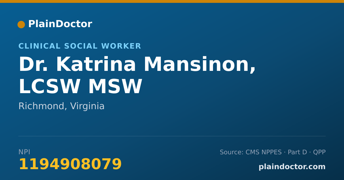 Shareable card for Katrina Mansinon, LCSW MSW - Clinical Social Worker, Richmond, VA