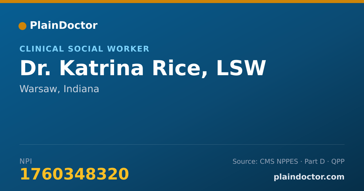 Shareable card for Katrina Rice, LSW - Clinical Social Worker, Warsaw, IN