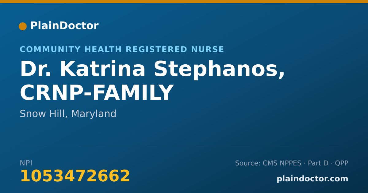 Shareable card for Katrina Stephanos, CRNP-FAMILY - Community Health Registered Nurse, Snow Hill, MD