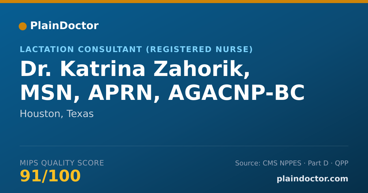 Shareable card for Katrina Zahorik, MSN, APRN, AGACNP-BC - Lactation Consultant (Registered Nurse), Houston, TX