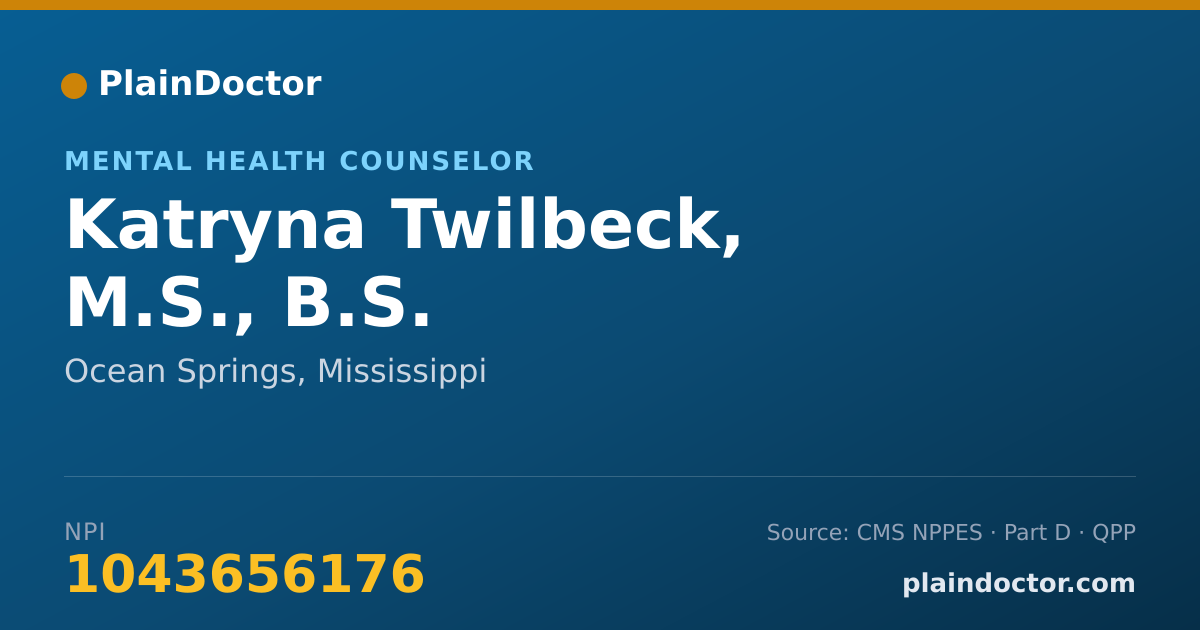 Shareable card for Katryna Twilbeck, M.S., B.S. - Mental Health Counselor, Ocean Springs, MS