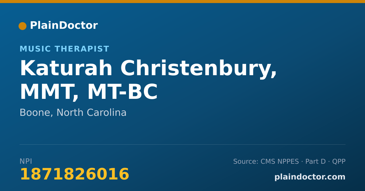 Shareable card for Katurah Christenbury, MMT, MT-BC - Music Therapist, Boone, NC