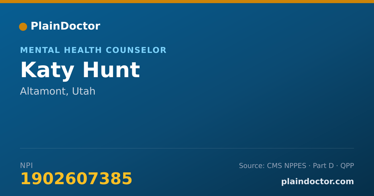 Shareable card for Katy Hunt - Mental Health Counselor, Altamont, UT
