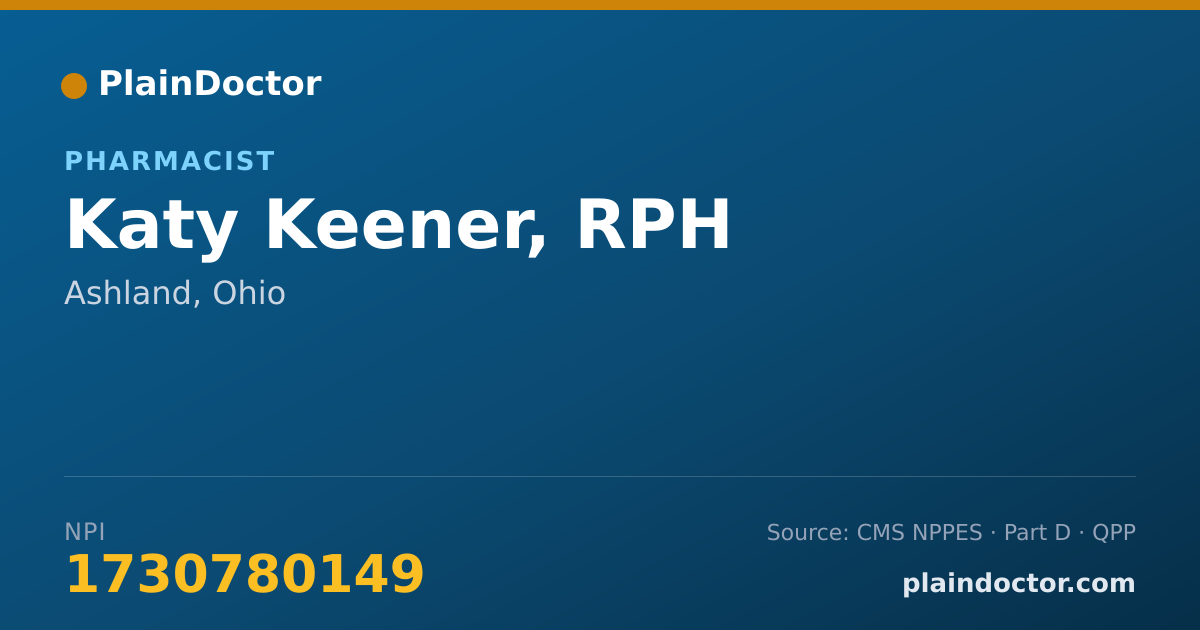 Shareable card for Katy Keener, RPH - Pharmacist, Ashland, OH